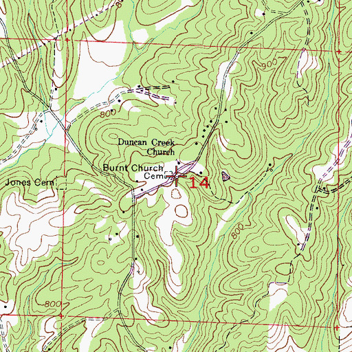 Topographic Map of Burnt Church Cemetery, AL
