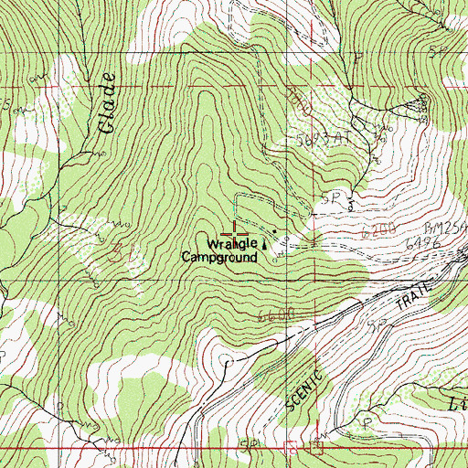 Topographic Map of Wrangle Recreation Site, OR