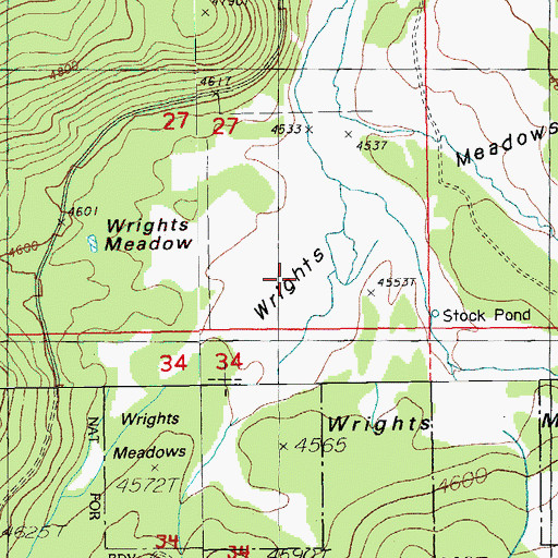 Topographic Map of Wrights Meadows, OR