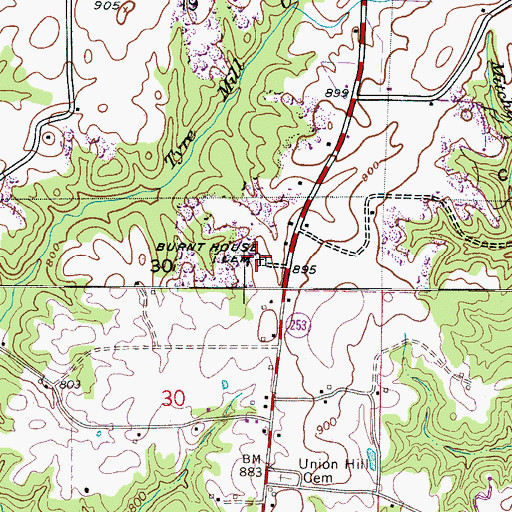 Topographic Map of Burnt House Cemetery, AL