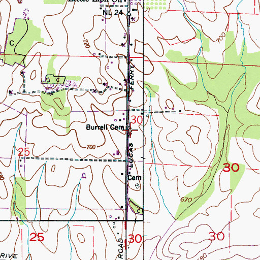 Topographic Map of Burrell Cemetery, AL