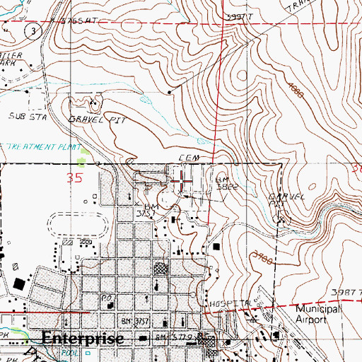 Topographic Map of Enterprise Cemetery, OR