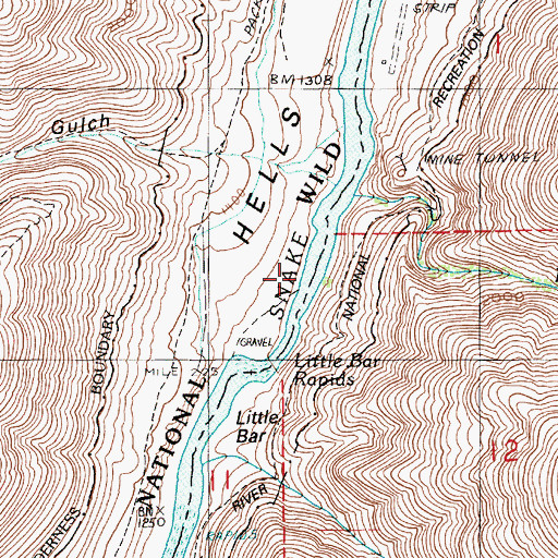 Topographic Map of Little Bar Rapids, OR