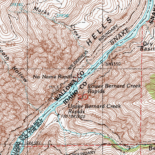 Topographic Map of No-Name Rapids, ID