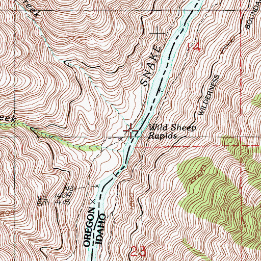Topographic Map of Wild Sheep Rapids, ID