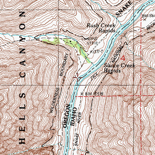 Topographic Map of Sluice Creek Rapids, OR