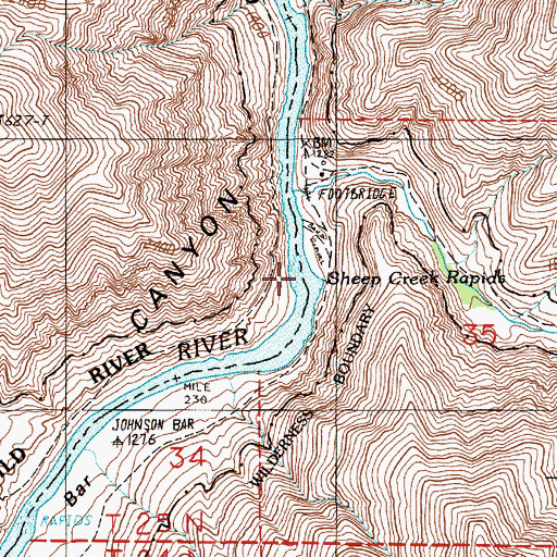 Topographic Map of Sheep Creek Rapids, ID