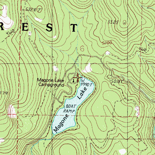 Topographic Map of Magone Lake Recreation Site, OR