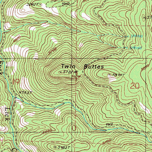 Topographic Map of Twin Buttes, OR