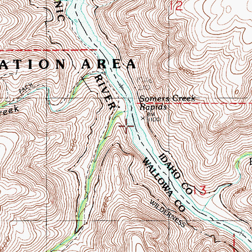 Topographic Map of Somers Creek Rapids, ID