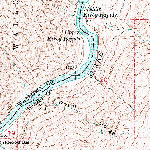 Topographic Map of Muir Rapids, ID