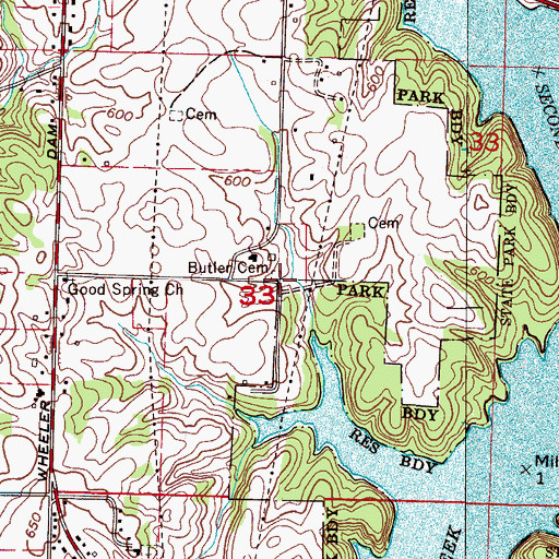 Topographic Map of Butler Cemetery, AL