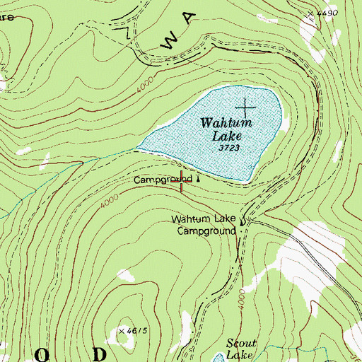 Topographic Map of Wahtum Lake Recreation Site, OR