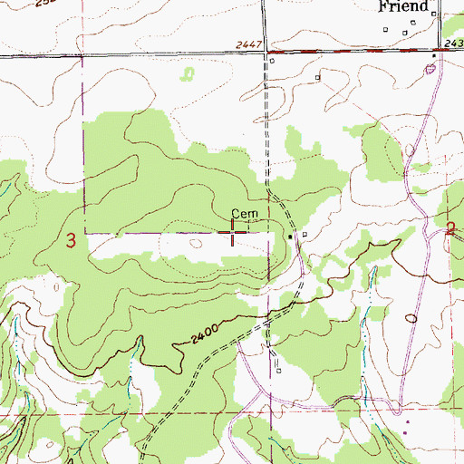 Topographic Map of Friend Cemetery, OR