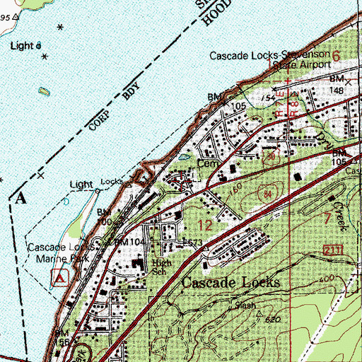 Topographic Map of Cascade Locks Cemetery, OR