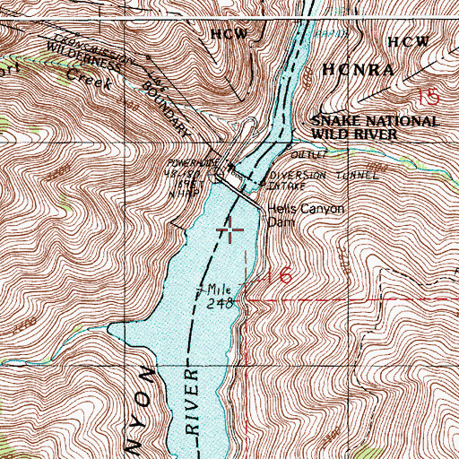 Topographic Map of Hells Canyon Dam, OR