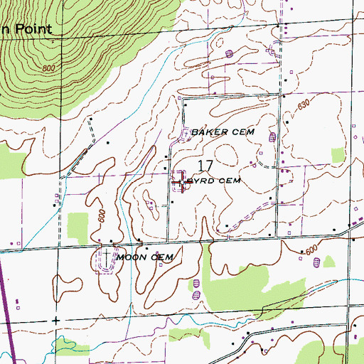 Topographic Map of Byrd Cemetery, AL
