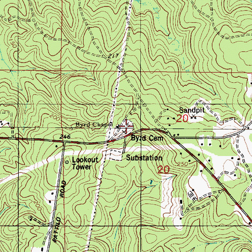 Topographic Map of Byrd Church, AL