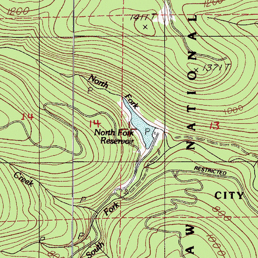 Topographic Map of North Fork Reservoir, OR