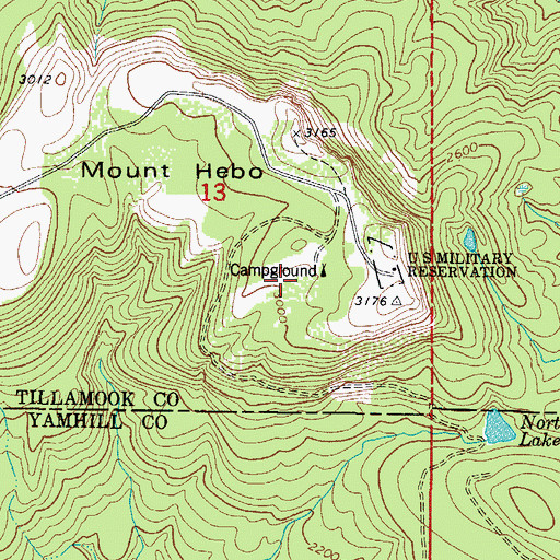 Topographic Map of Mount Hebo Recreation Site (historical), OR