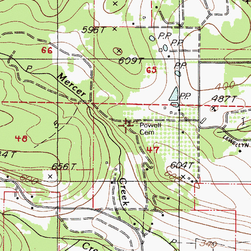 Topographic Map of Powell Cemetery, OR