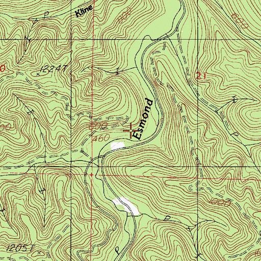 Topographic Map of Esmond Creek Recreation Area, OR