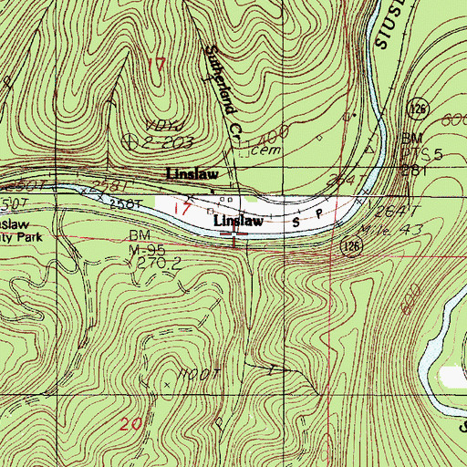 Topographic Map of Sutherland Creek, OR