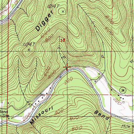 Topographic Map of Missouri Bend, OR