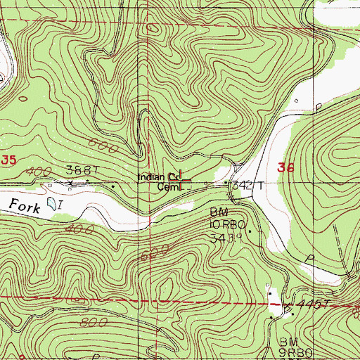 Topographic Map of Indian Creek Cemetery, OR