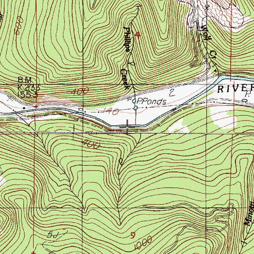 Topographic Map of Phillips Creek, OR