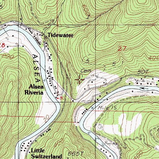 Topographic Map of Tidewater Cemetery, OR