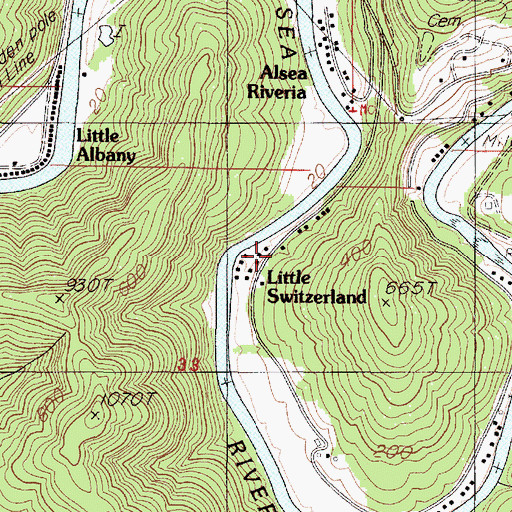 Topographic Map of Little Switzerland, OR
