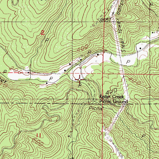 Topographic Map of Keller Creek Recreation Site, OR