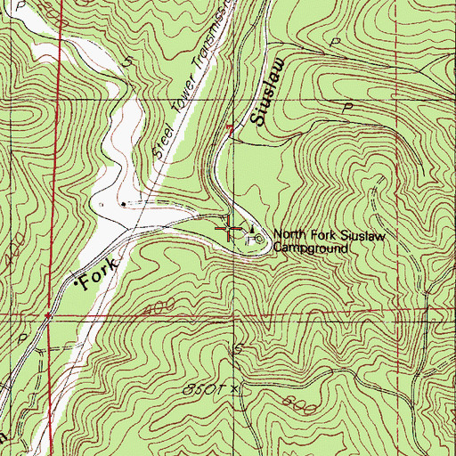 Topographic Map of North Fork Siuslaw Recreation Site, OR
