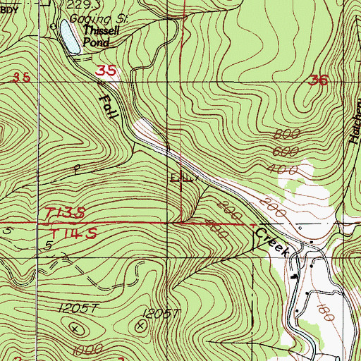 Topographic Map of Fall Creek Falls, OR