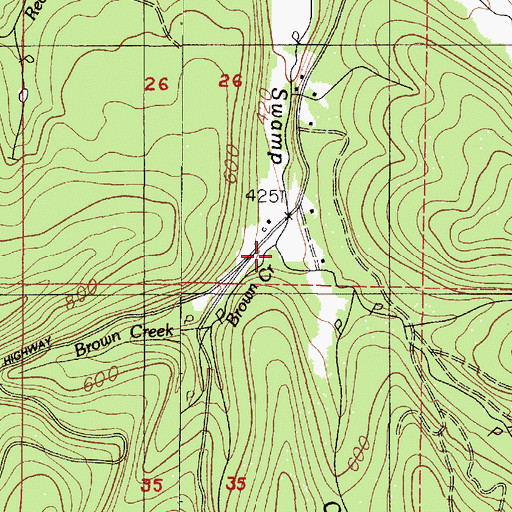 Topographic Map of Brown Creek, OR