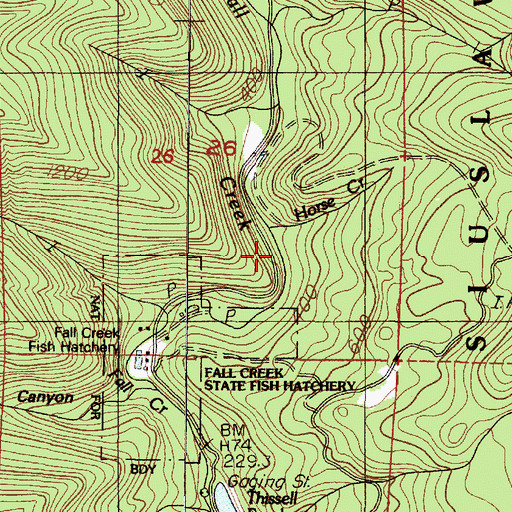 Topographic Map of Horse Creek, OR