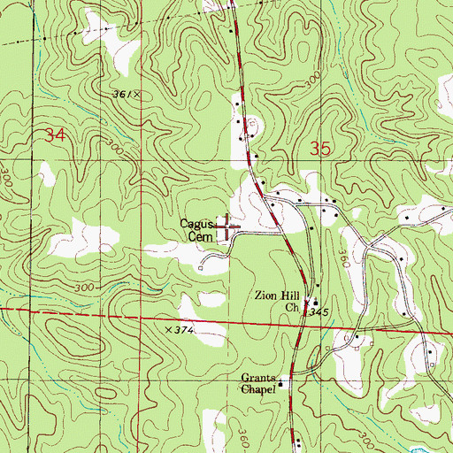 Topographic Map of Cagus Cemetery, AL
