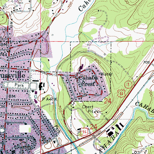Topographic Map of Cahaba Crest, AL