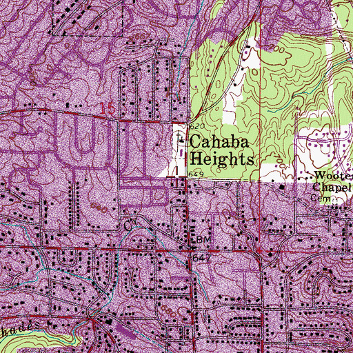 Topographic Map of Cahaba Heights, AL