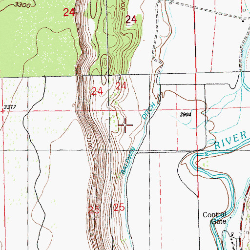 Topographic Map of Baldwin Ditch, OR