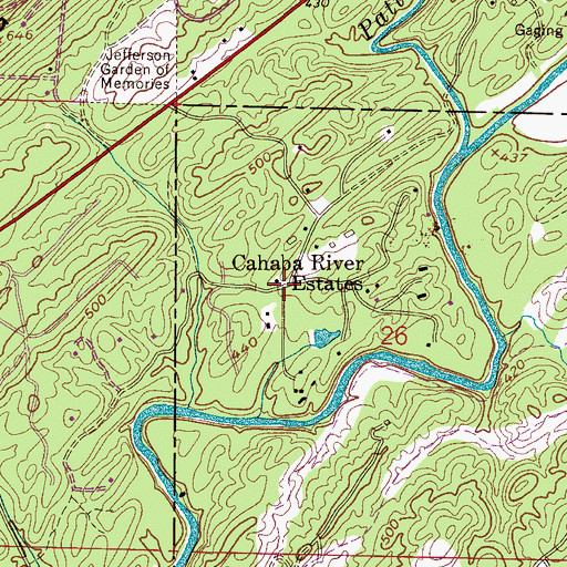 Topographic Map of Cahaba River Estates, AL