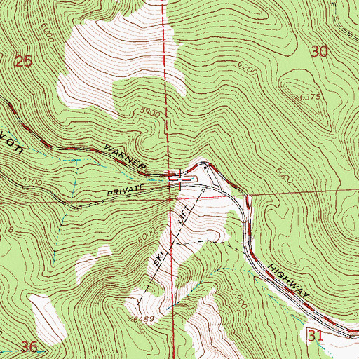 Topographic Map of Warner Canyon Ski Area, OR