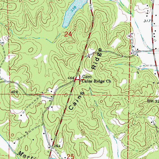 Topographic Map of Caines Ridge Baptist Church, AL