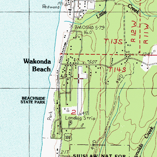 Topographic Map of Wakonda Beach State Airport, OR