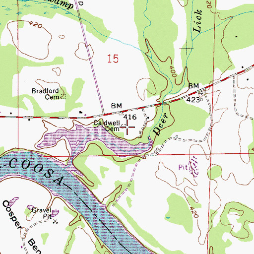 Topographic Map of Caldwell Cemetery, AL