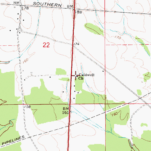 Topographic Map of Caldwell Church, AL