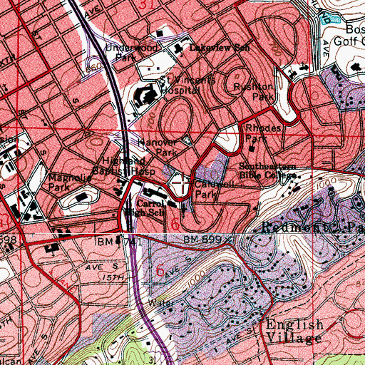 Topographic Map of Caldwell Park, AL