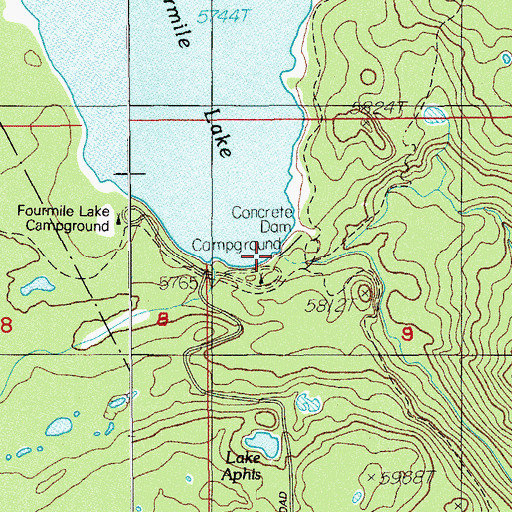 Topographic Map of Fourmile Lake Dam, OR