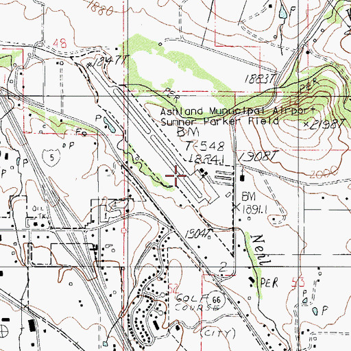 Topographic Map of Ashland Municipal Airport-Sumner Parker Field, OR